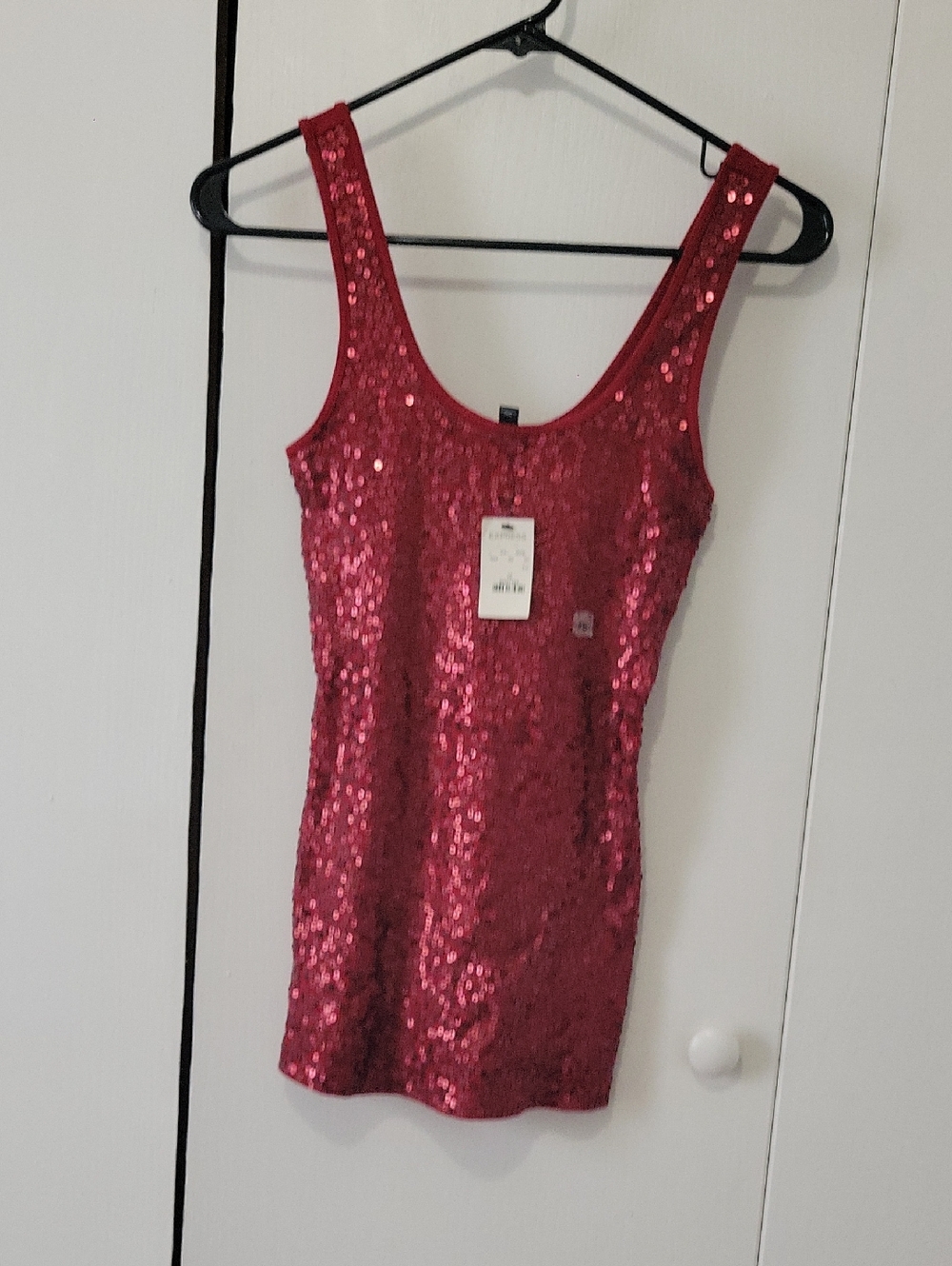 Express Red Sequin Scoop Tank